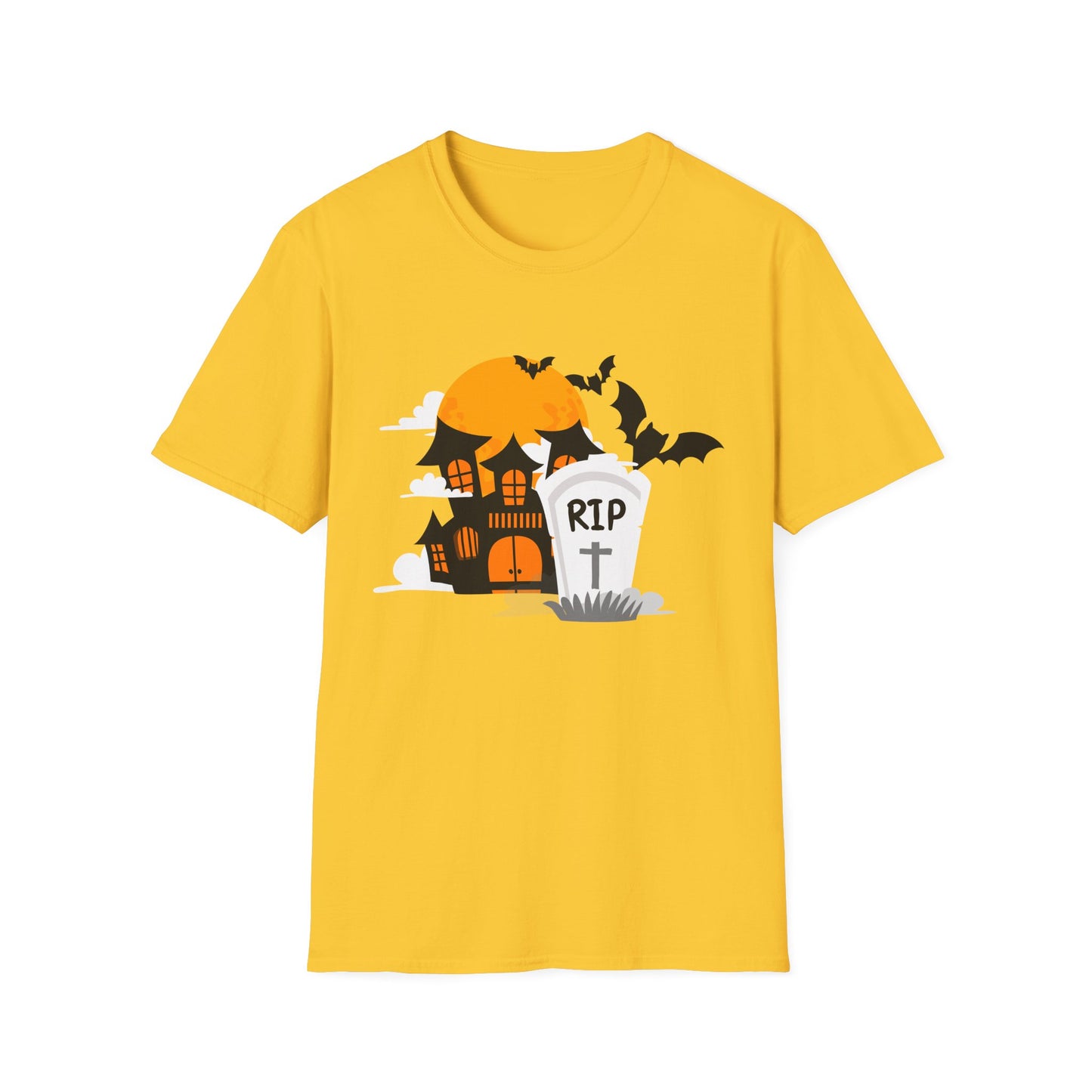 Spooky Halloween T-Shirt, Unisex Softstyle Tee, Pumpkin and Haunted House Design, Fun Fall Shirt, Perfect for Halloween Parties, Trick [...]