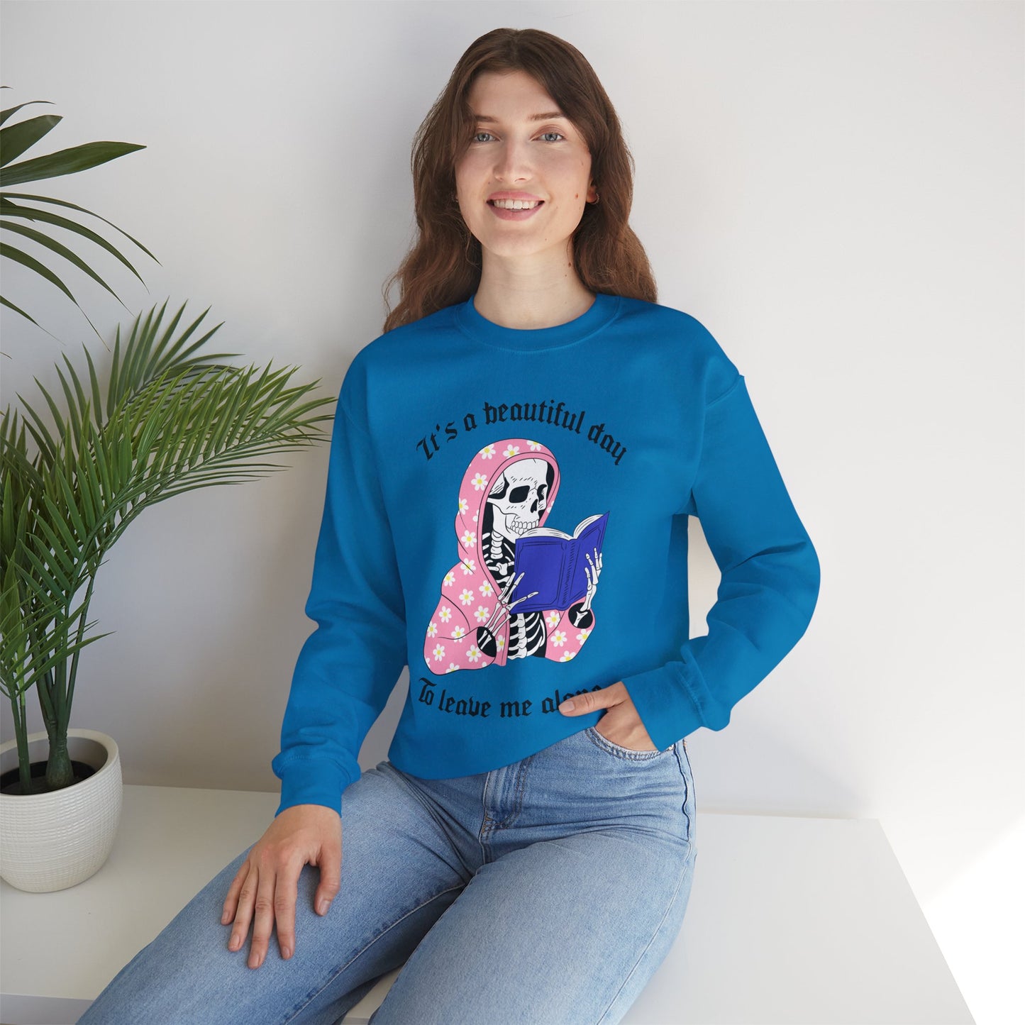 Unisex Heavy Blend™ Crewneck Sweatshirt - "It's a Beautiful Day to Leave Me Alone" Cozy Graphic