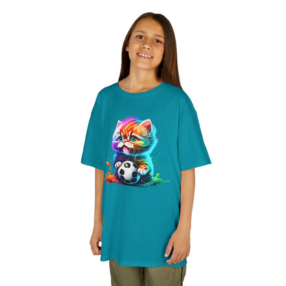 Colorful Cat Soccer Tee for Kids - Fun and Playful Design