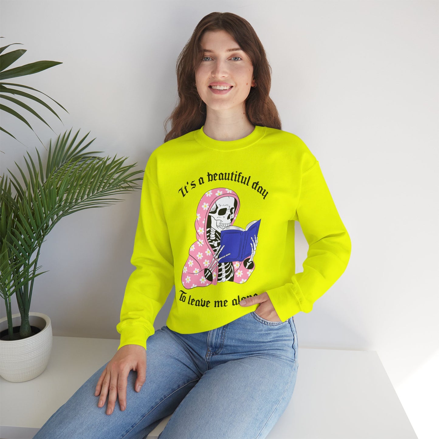 Unisex Heavy Blend™ Crewneck Sweatshirt - "It's a Beautiful Day to Leave Me Alone" Cozy Graphic