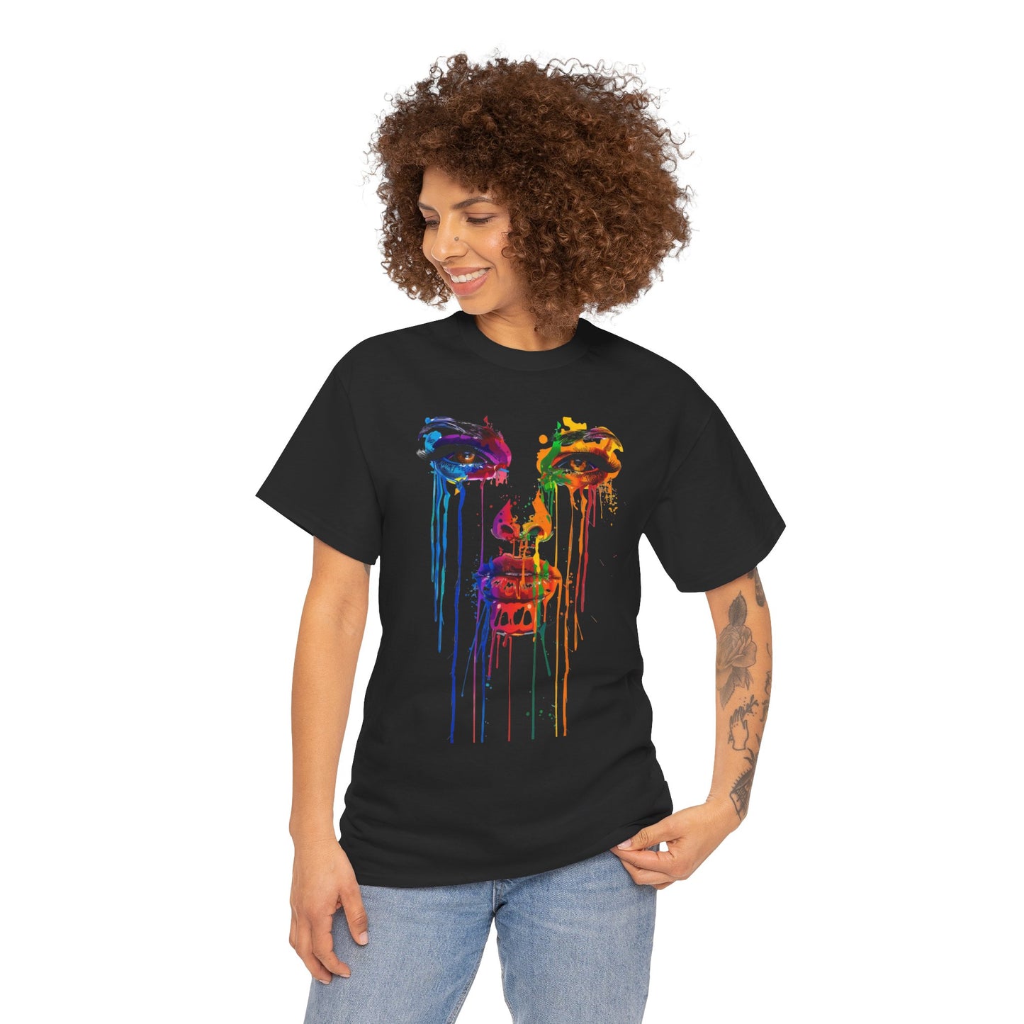 Artistic Rainbow Drip Unisex Heavy Cotton Tee | Vibrant Fashion for Self-Expression