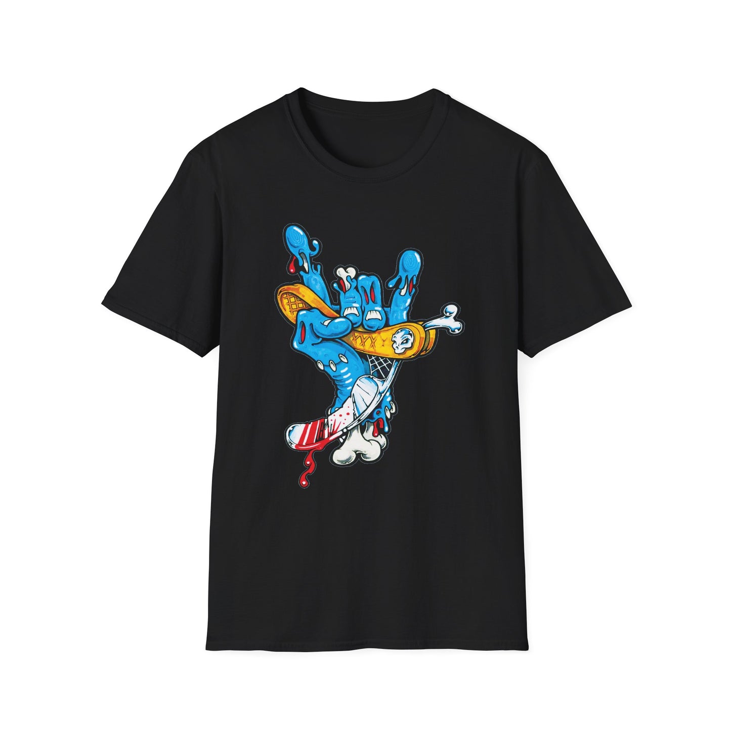 Street Art Unisex Softstyle T-Shirt with Colorful Skateboard Design