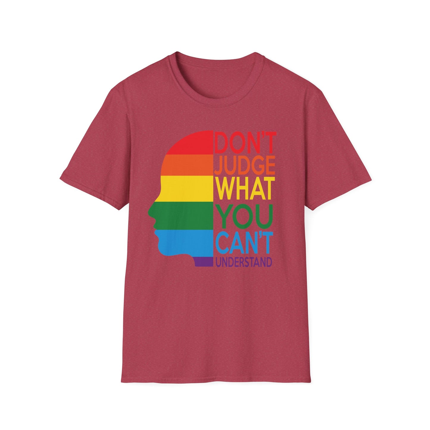 Pride Message Unisex T-Shirt - LGBTQ+ Pride Tee, Rainbow Graphic Shirt, Inclusive Fashion, Gift for Allies, Don't Judge Shirt