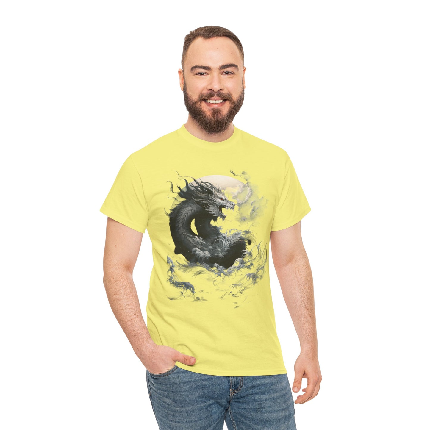 Dragon Moon Unisex Heavy Cotton Tee - Mystical Night Sky Apparel