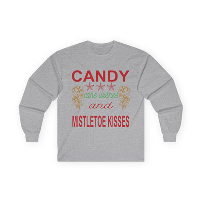 Candy Wishes & Mistletoe Kisses Long Sleeve Tee, Festive Apparel, Holiday Gift, Christmas Shirt, Unisex Tee, Winter Wear