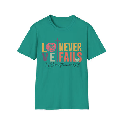 Faith-Inspired Unisex T-Shirt - "Love Never Fails" - Christian Apparel, Gift for Friends, Inspirational Wear, Bible Verse Tee