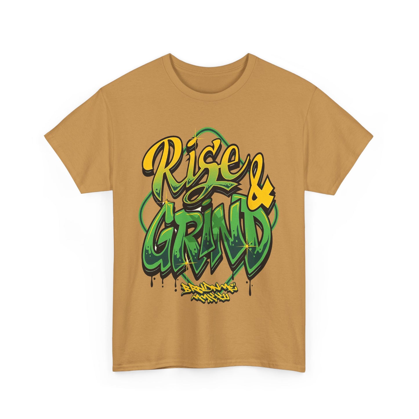 Rise & Grind Unisex Heavy Cotton Tee - Bold Graffiti Style Motivational T-Shirt