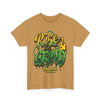 Rise & Grind Unisex Heavy Cotton Tee - Bold Graffiti Style Motivational T-Shirt