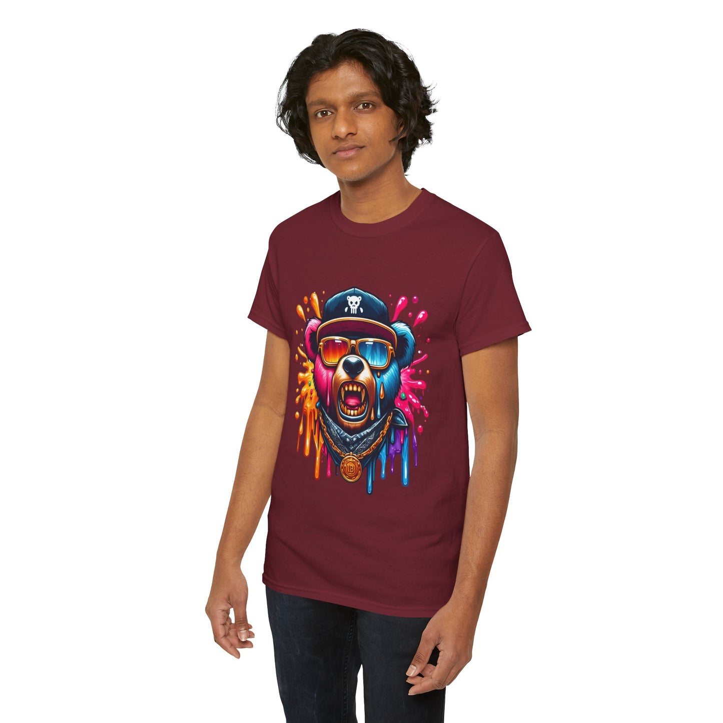 Vibrant Bear Graphic Unisex Heavy Cotton Tee - Casual Streetwear for Everyday Style