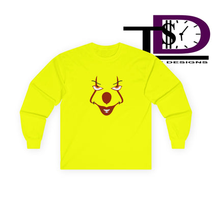 Creepy Clown Long Sleeve Tee, Halloween Shirt, Spooky Gift, Horror Fan Apparel, Unisex Cotton Tee