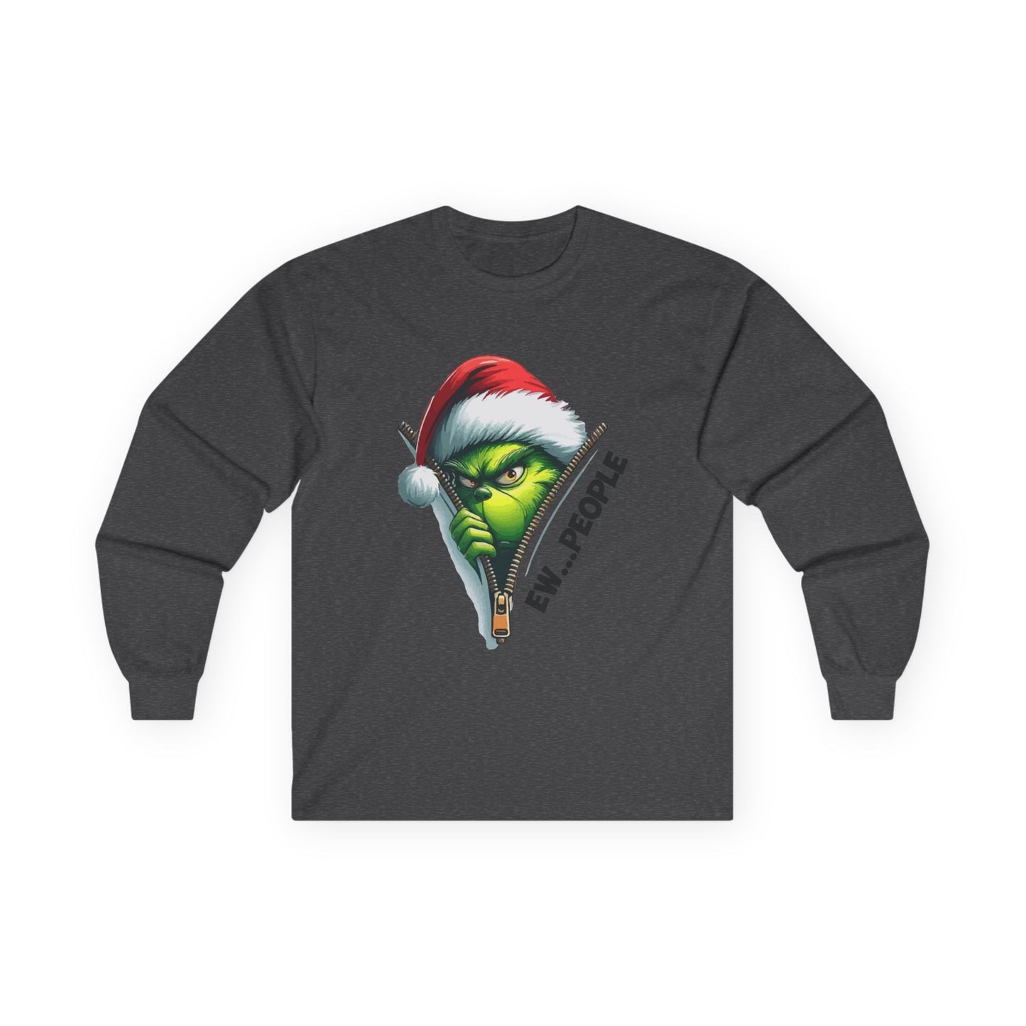 Grinch Peeking Long Sleeve Tee — "Evil People" Holiday Graphic