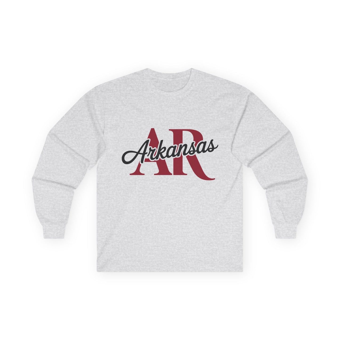 Arkansas AR Script Long Sleeve Tee — State Pride Graphic Shirt