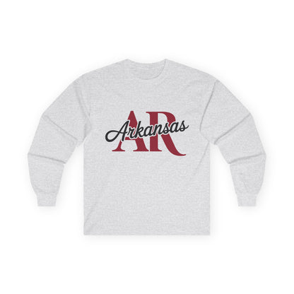 Arkansas AR Script Long Sleeve Tee — State Pride Graphic Shirt