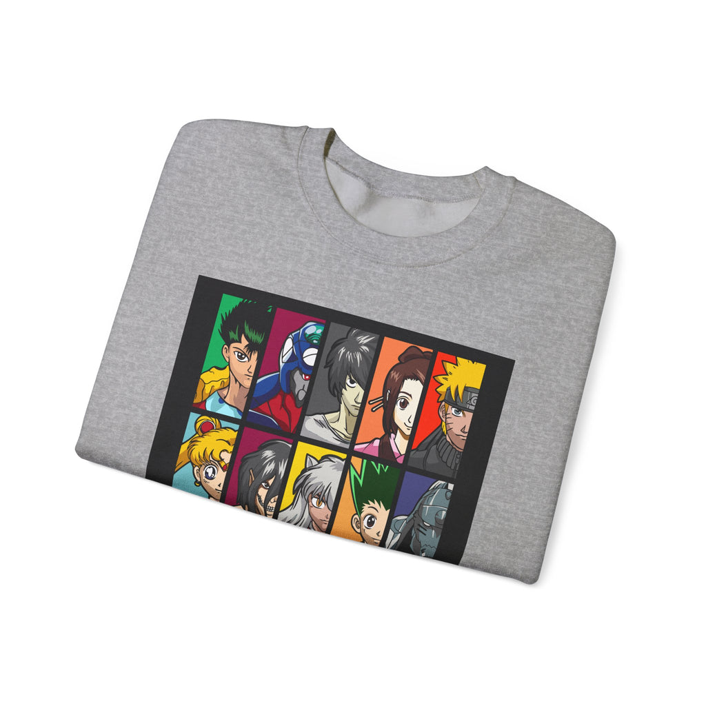 Anime Character Grid Sweatshirt — Collage Crewneck for Fans