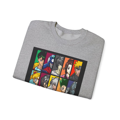 Anime Character Grid Sweatshirt — Collage Crewneck for Fans