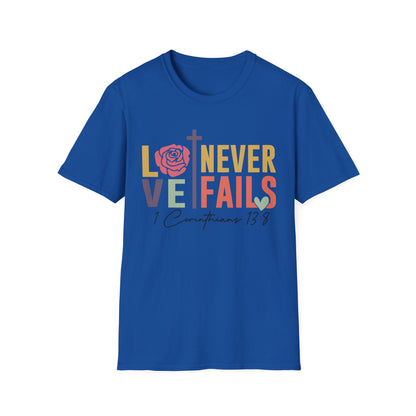 Faith-Inspired Unisex T-Shirt - "Love Never Fails" - Christian Apparel, Gift for Friends, Inspirational Wear, Bible Verse Tee