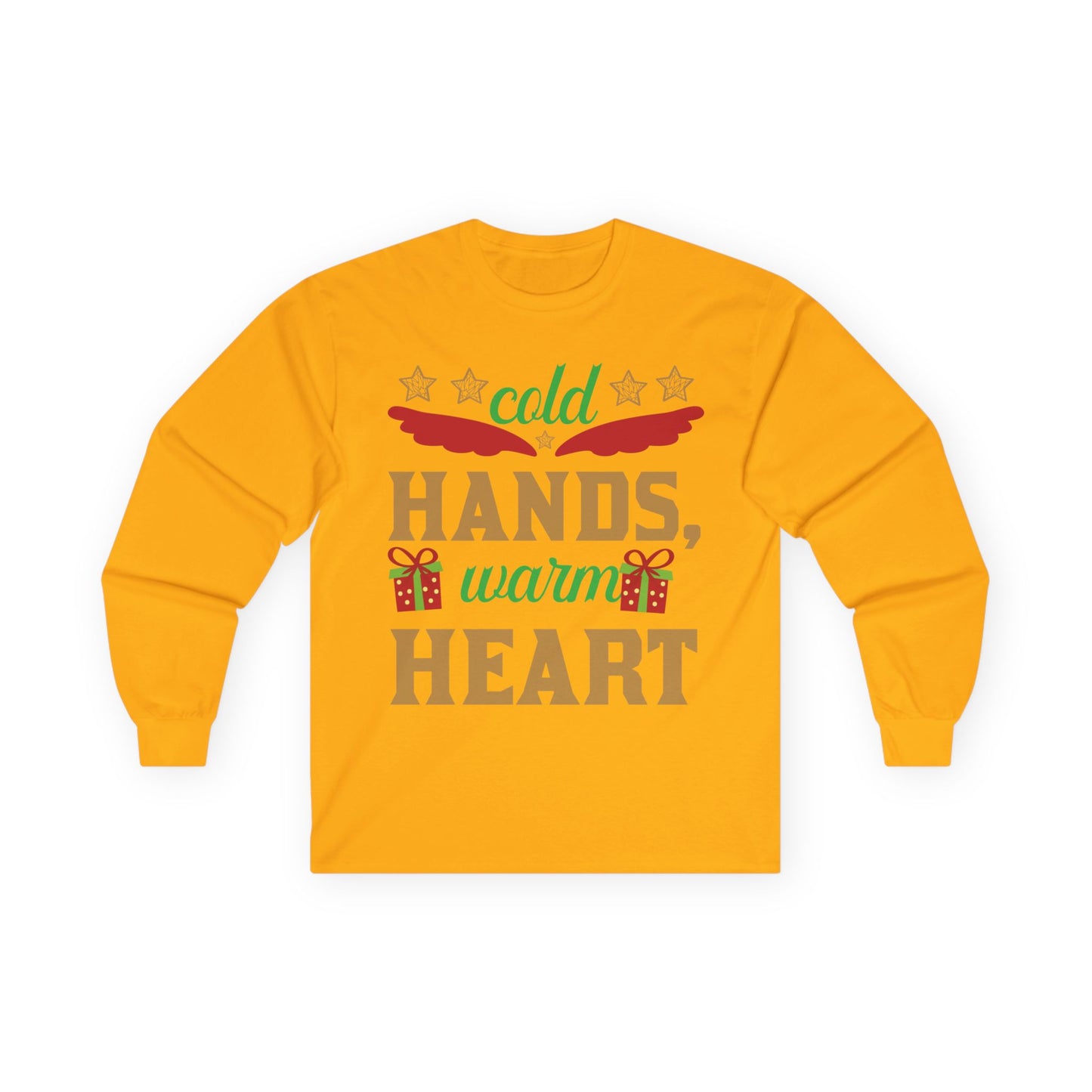 Unisex Long Sleeve Tee - "Cold Hands, Warm Heart" - Cozy Shirt, Holiday Gift, Winter Fashion, Xmas Apparel, Warm Wishes
