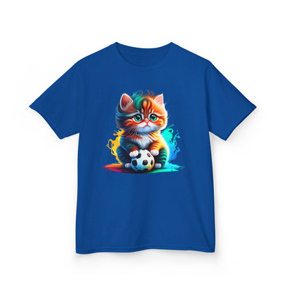 Playful Cat Soccer Kids Heavy Cotton™ Tee - Fun and Colorful T-Shirt for Young Animal Lovers