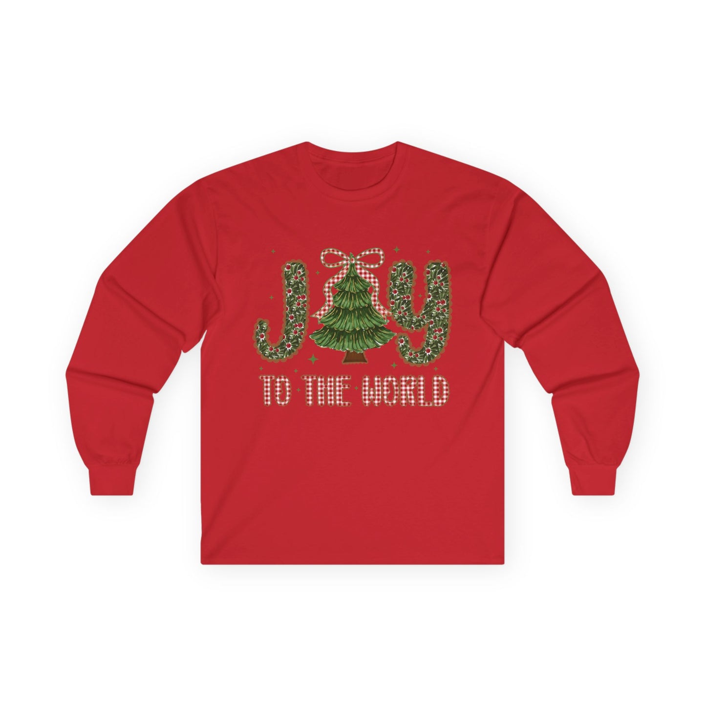 Joy to the World Long Sleeve Tee — Christmas Tree Holiday Shirt