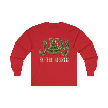 Joy to the World Long Sleeve Tee — Christmas Tree Holiday Shirt