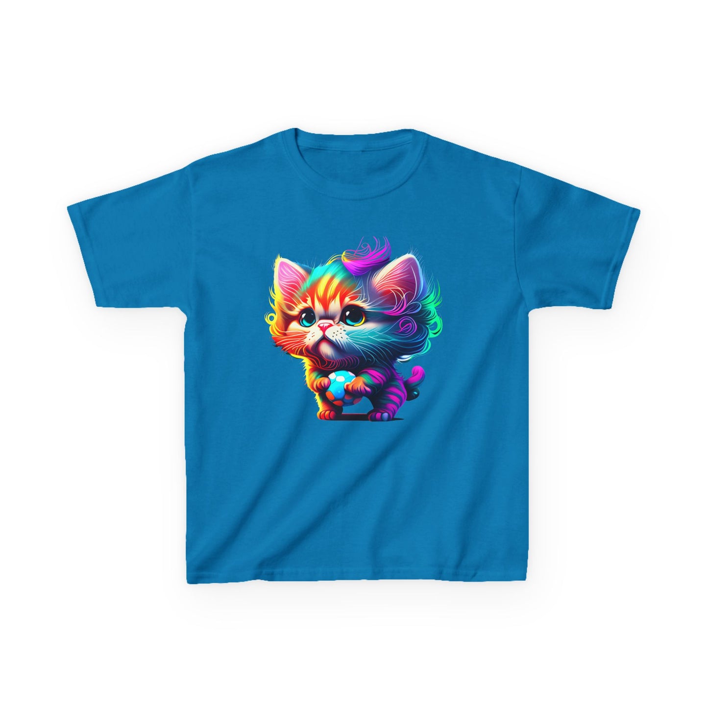 Colorful Cartoon Cat Kids Heavy Cotton Tee - Fun & Playful Design