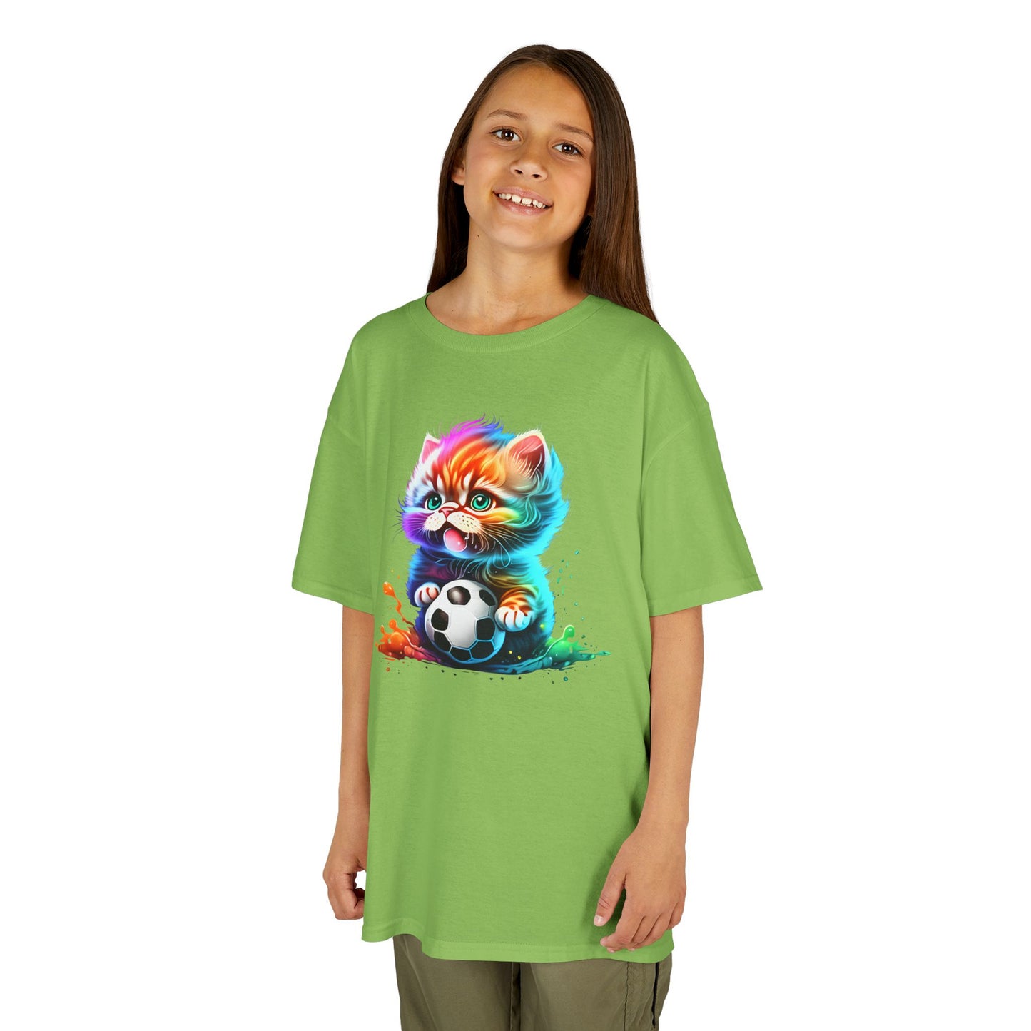 Colorful Cat Soccer Tee for Kids - Fun and Playful Design