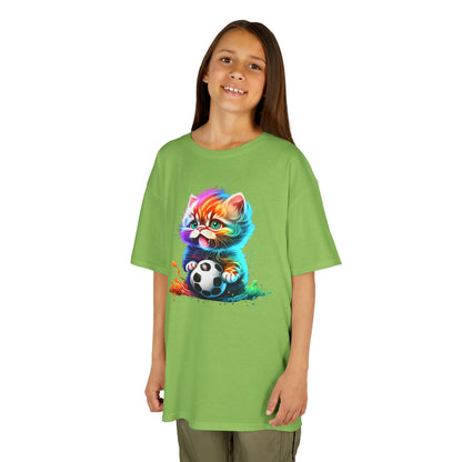 Colorful Cat Soccer Tee for Kids - Fun and Playful Design