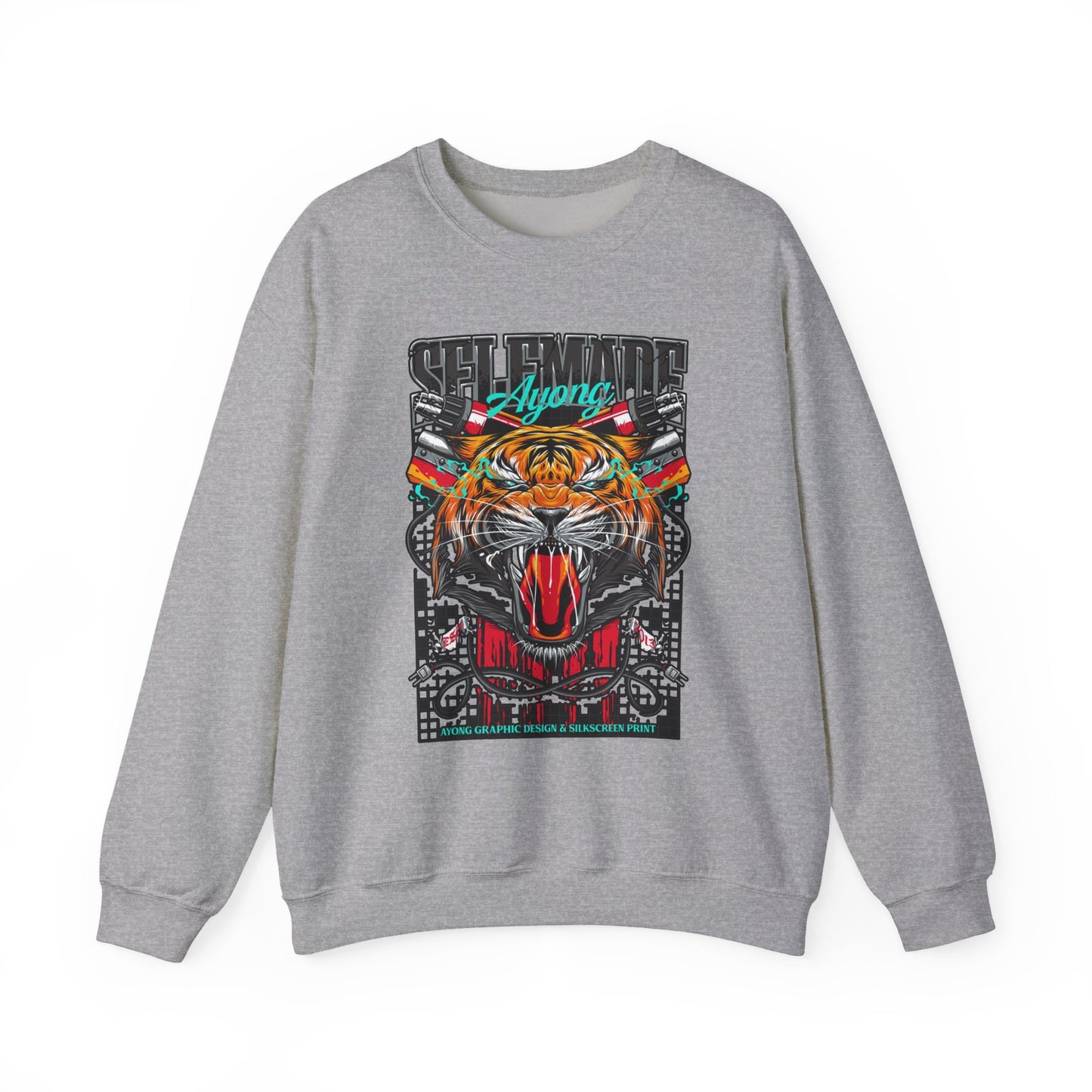 Crewneck Sweatshirt — Bold Roaring Tiger Graphic with 'Ayoung' Ribbon