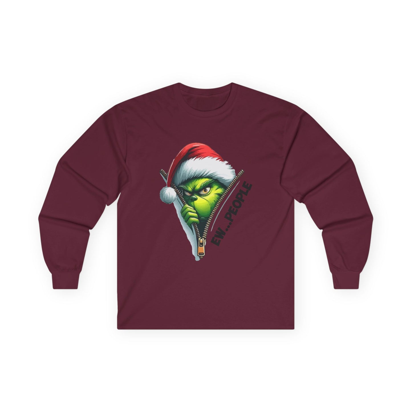 Grinch Peeking Long Sleeve Tee — "Evil People" Holiday Graphic