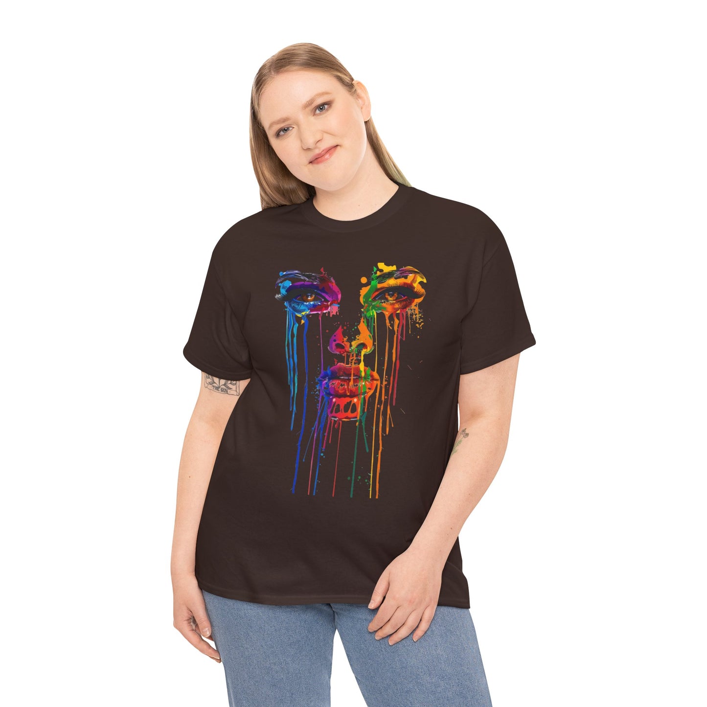 Artistic Rainbow Drip Unisex Heavy Cotton Tee | Vibrant Fashion for Self-Expression