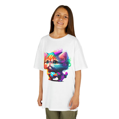 Colorful Cartoon Cat Kids Heavy Cotton Tee - Fun & Playful Design