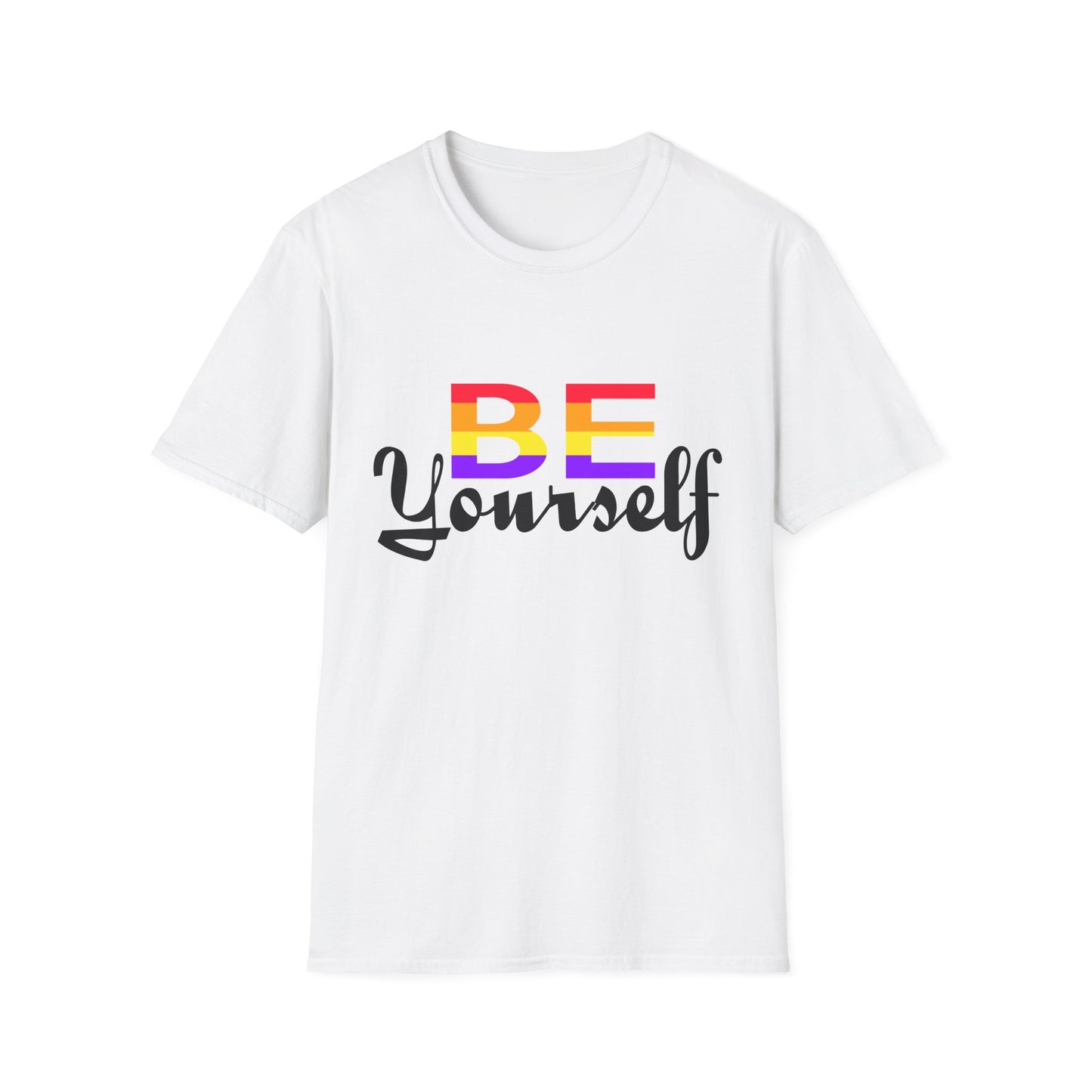 LGBTQ+ Pride Unisex T-Shirt, BE Yourself Quote Tee, Softstyle Graphic Shirt for Pride Month, Affirmation Apparel, Inclusive Fashion