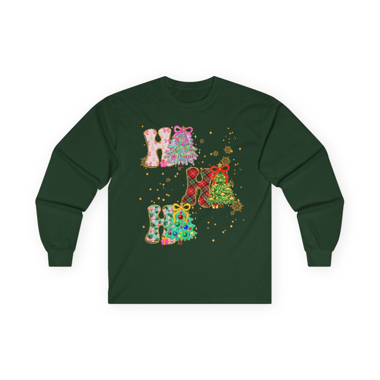 Long Sleeve Tee — Festive 'HO HO HO' Floral Christmas Design