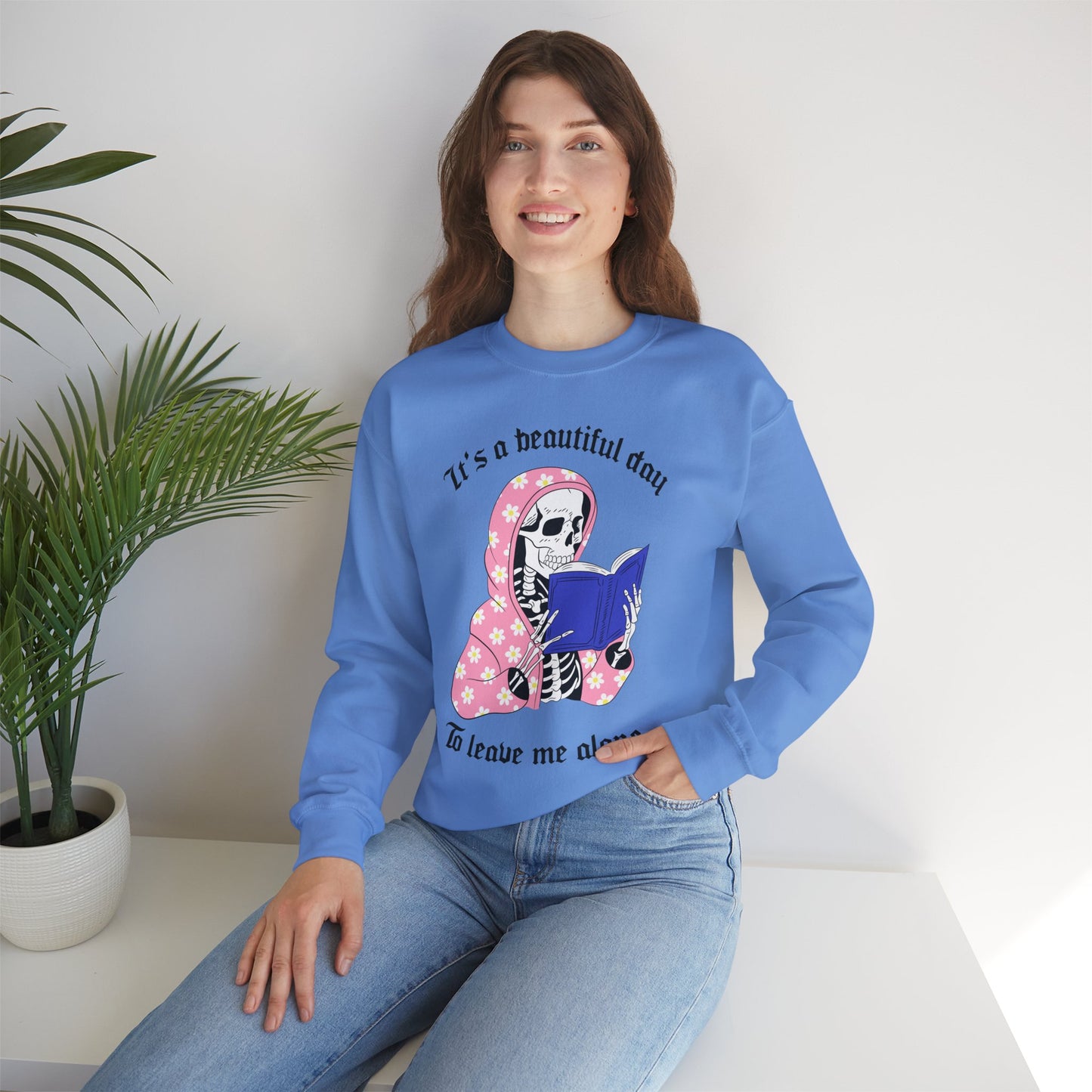 Unisex Heavy Blend™ Crewneck Sweatshirt - "It's a Beautiful Day to Leave Me Alone" Cozy Graphic
