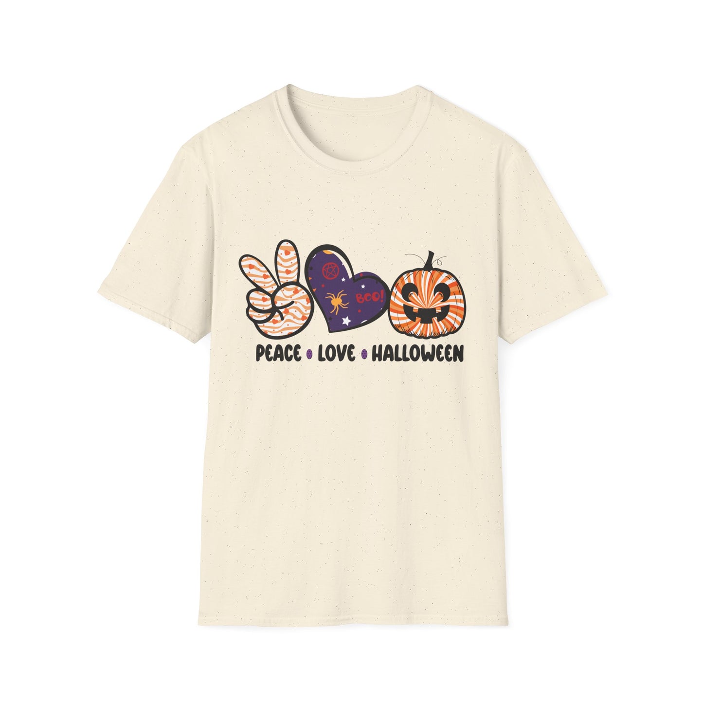 Halloween Peace Love T-Shirt, Unisex Graphic Tee for Fall Celebrations, Cozy Autumn Style, Perfect for Halloween Parties, Gifts