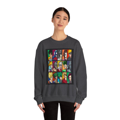 Anime Character Grid Sweatshirt — Collage Crewneck for Fans