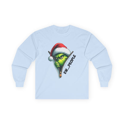Grinch Peeking Long Sleeve Tee — "Evil People" Holiday Graphic
