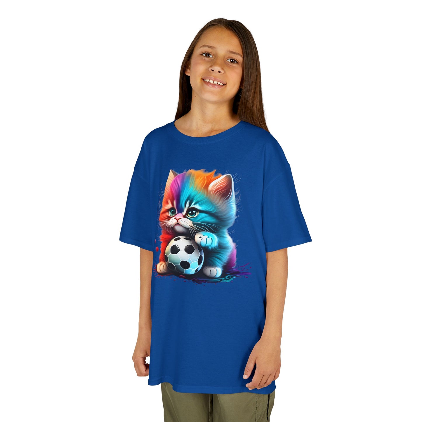 Colorful Cat Soccer Kids Tee - Fun & Playful Design for Young Animal Lovers