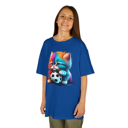 Colorful Cat Soccer Kids Tee - Fun & Playful Design for Young Animal Lovers