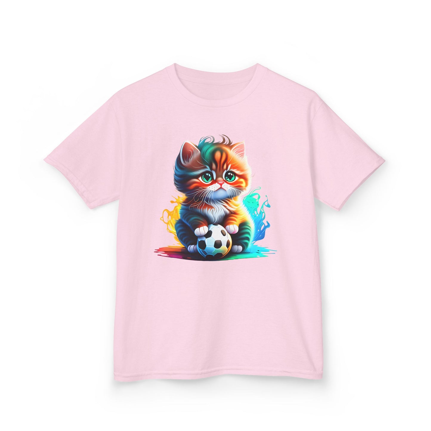 Playful Cat Soccer Kids Heavy Cotton™ Tee - Fun and Colorful T-Shirt for Young Animal Lovers