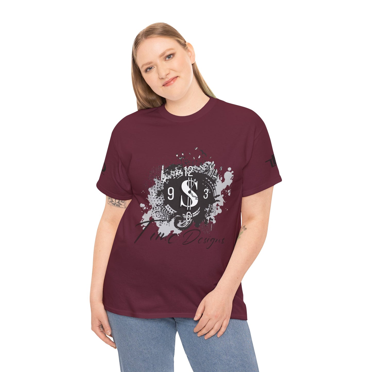 Unisex Heavy Cotton Tee - Time Designs Dollar Clock Graphic T-Shirt