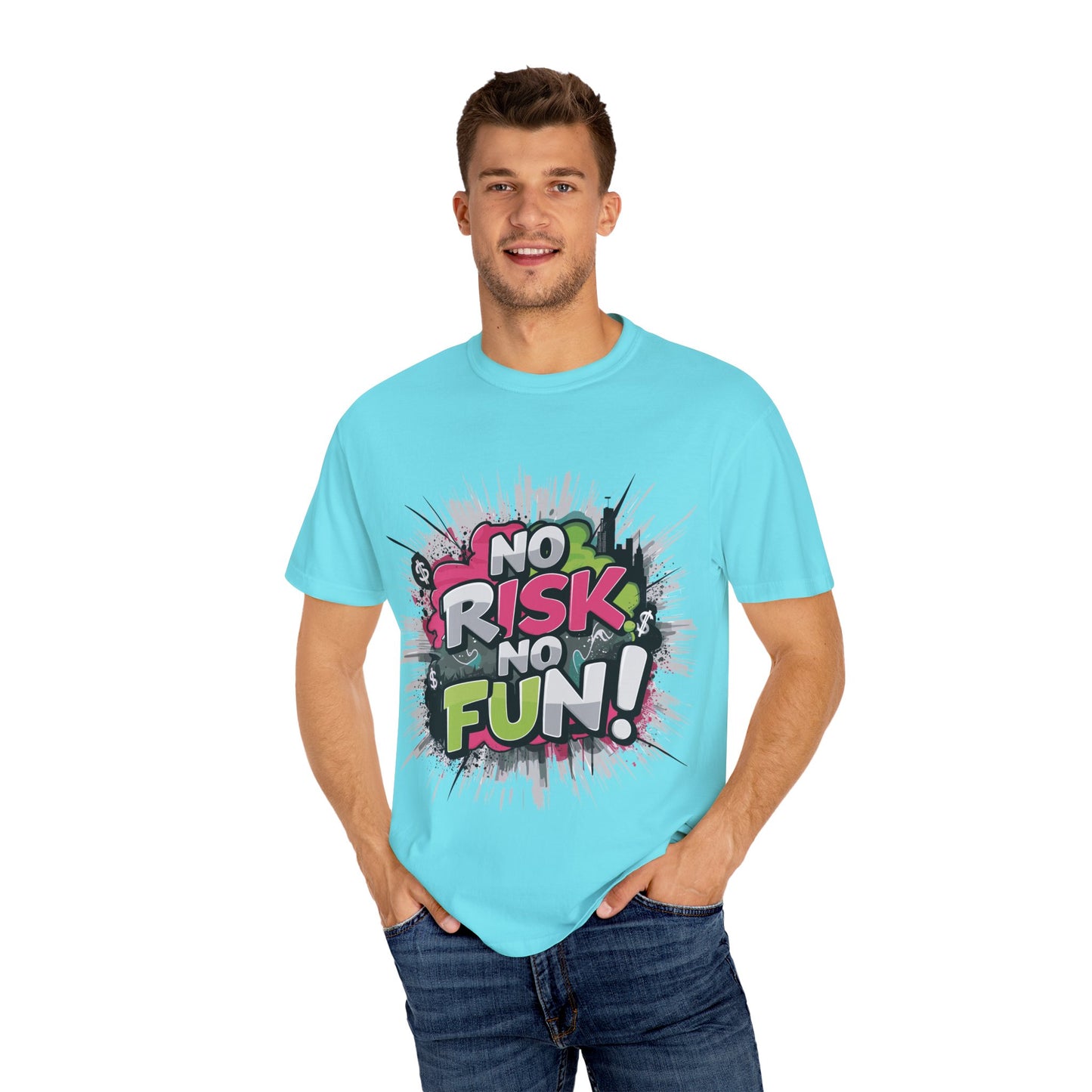 No Risk No Fun Garment-Dyed T-shirt, Casual Wear, Graphic Tee, Gift for Adventure Seekers, Everyday Comfort, Unisex Apparel