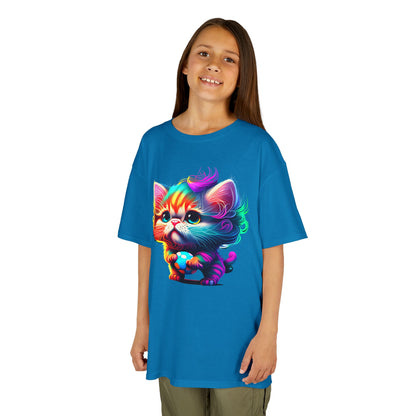 Colorful Cartoon Cat Kids Heavy Cotton Tee - Fun & Playful Design