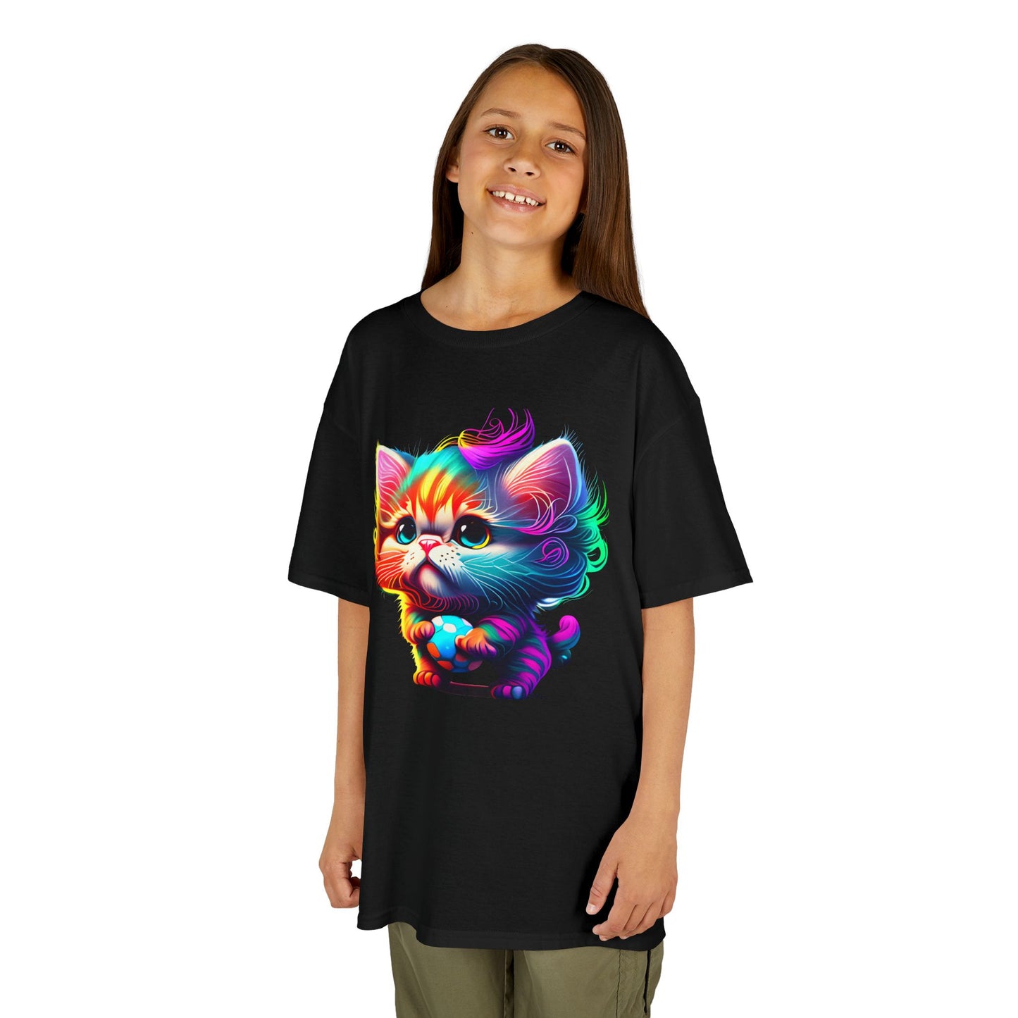 Colorful Cartoon Cat Kids Heavy Cotton Tee - Fun & Playful Design