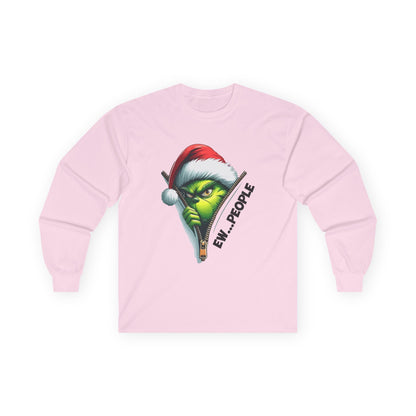 Grinch Peeking Long Sleeve Tee — "Evil People" Holiday Graphic