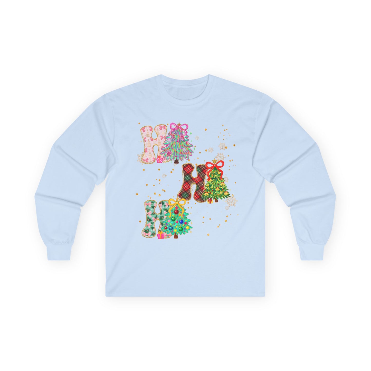 Long Sleeve Tee — Festive 'HO HO HO' Floral Christmas Design