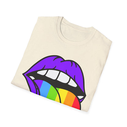 Pride Graphic Tee, Rainbow Mouth Design T-Shirt, Unisex Softstyle Shirt, LGBTQ+ Apparel, Fun Casual Wear, Birthday Gift