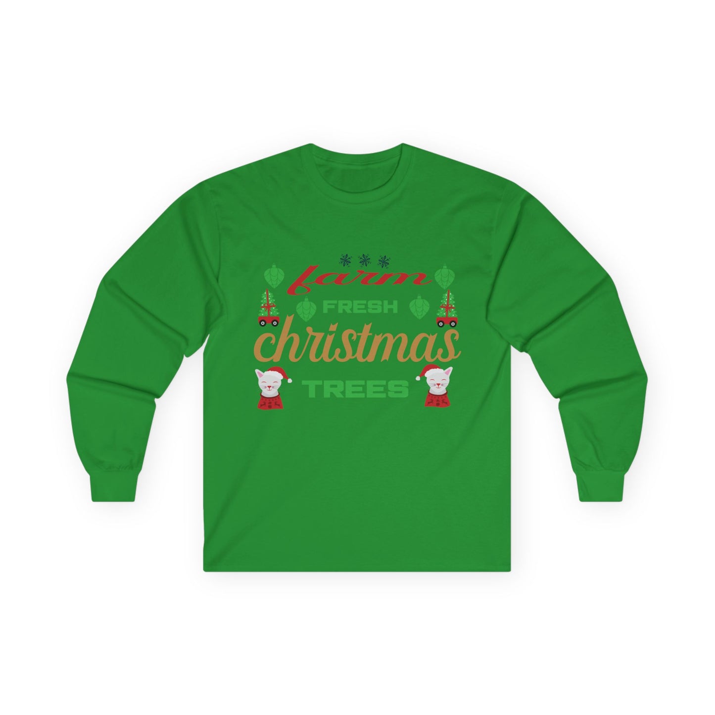 Farm Fresh Christmas Trees Long Sleeve Tee, Holiday Shirt, Xmas Gift, Christmas Apparel, Festive Outfit, Winter Wear