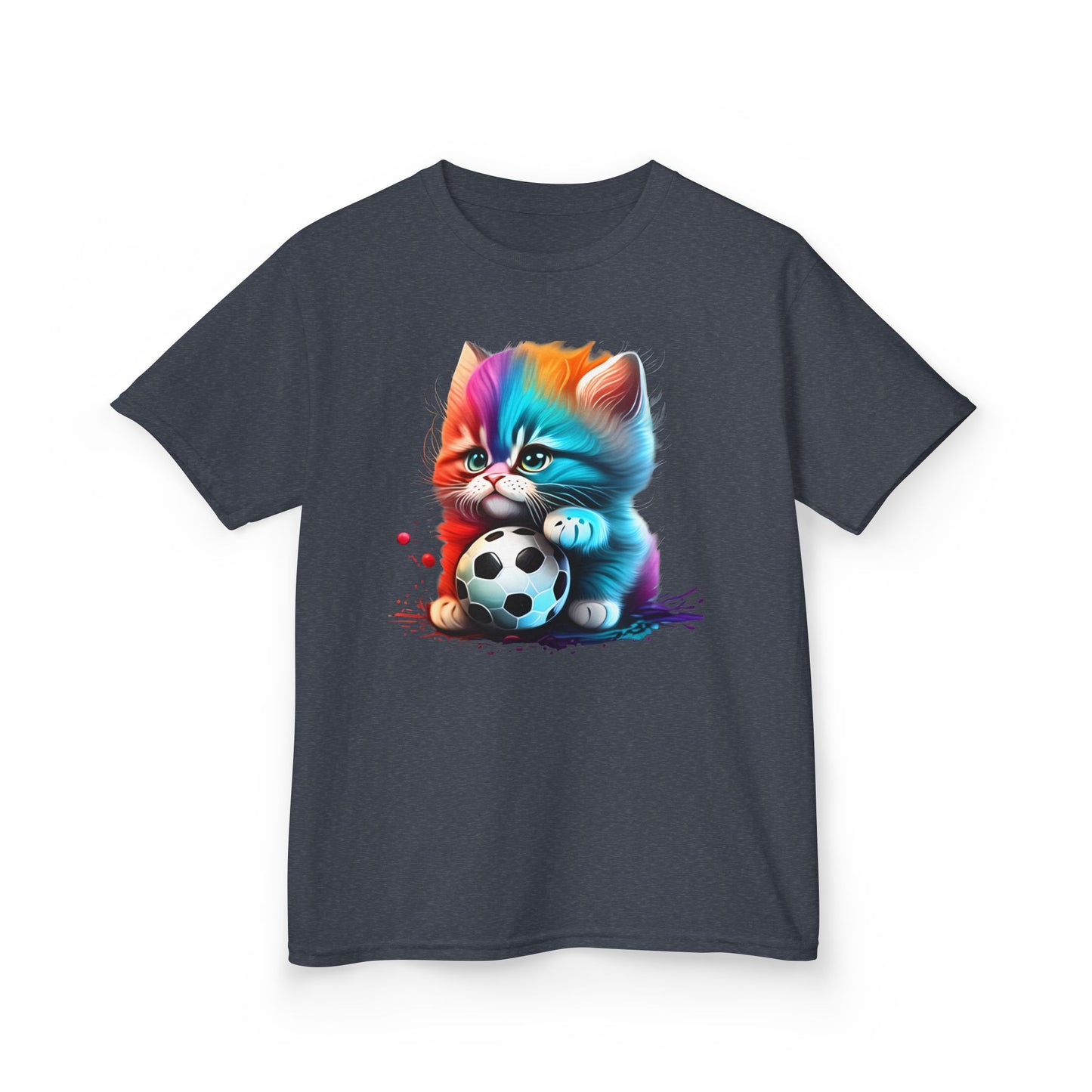Colorful Cat Soccer Kids Tee - Fun & Playful Design for Young Animal Lovers