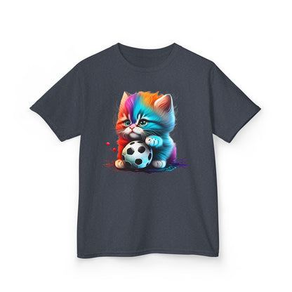Colorful Cat Soccer Kids Tee - Fun & Playful Design for Young Animal Lovers